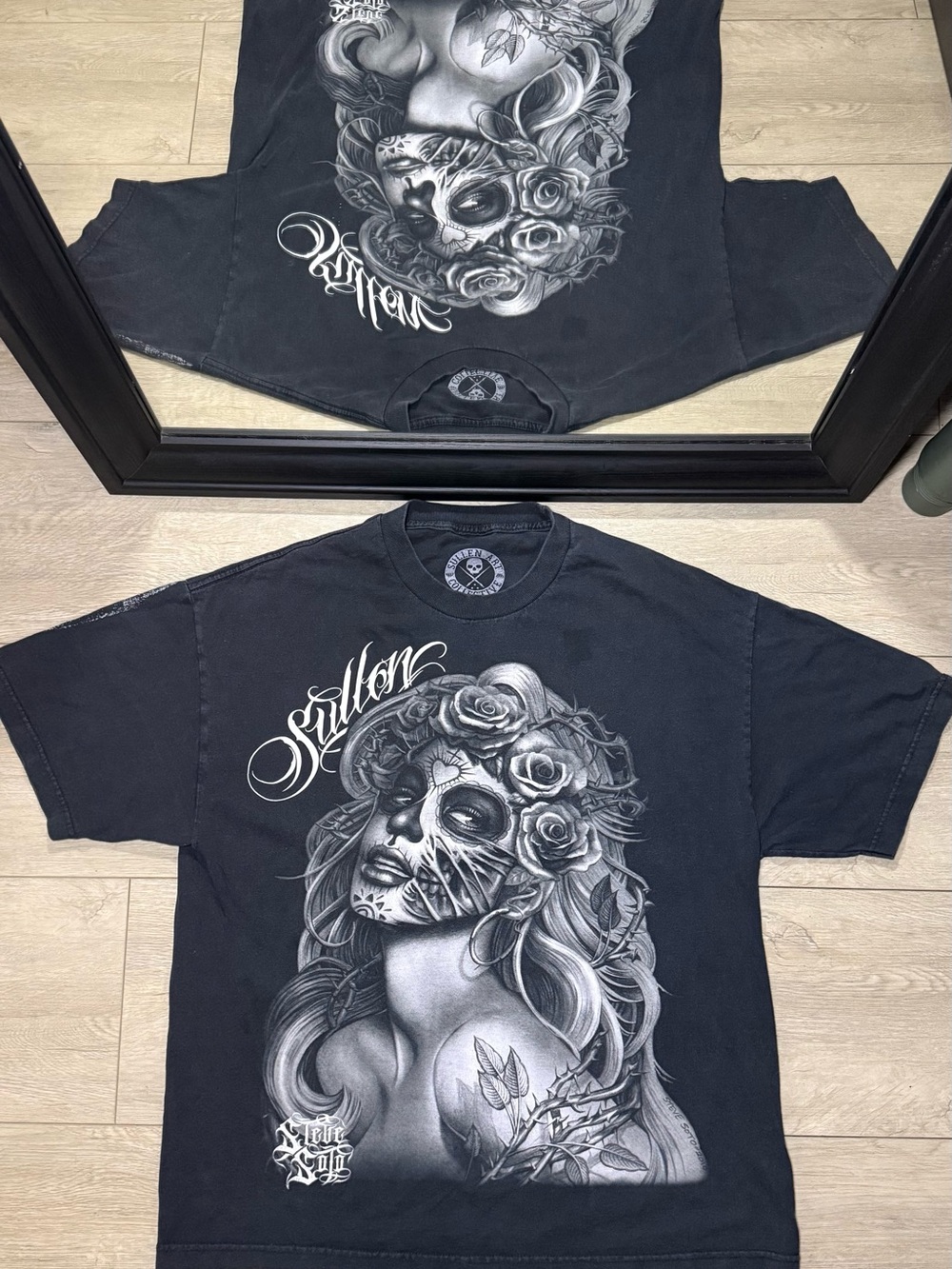 Y2K 2000s Sullen Art Skeleton Girl SpellOut Shirt